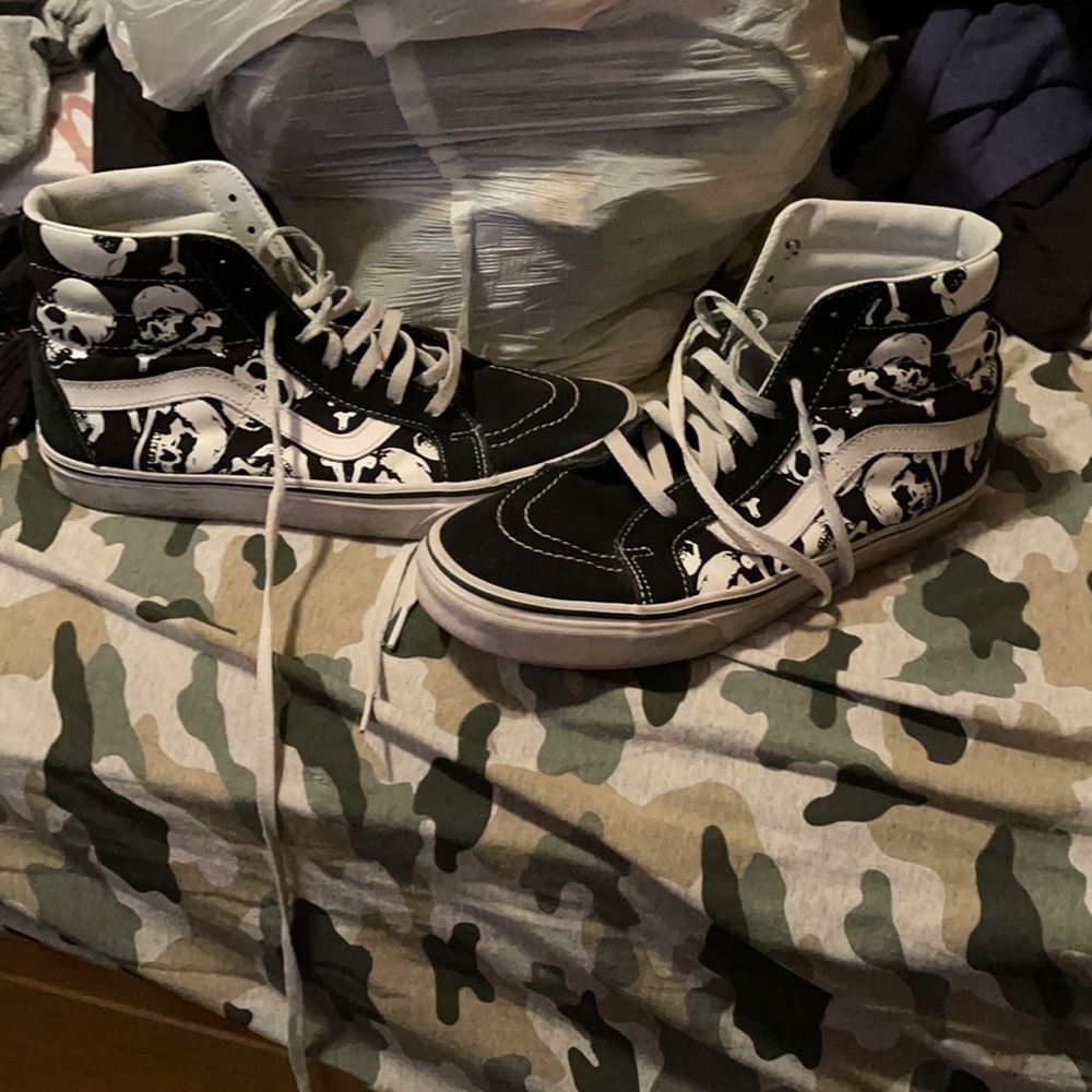 Black and white skull high tops
